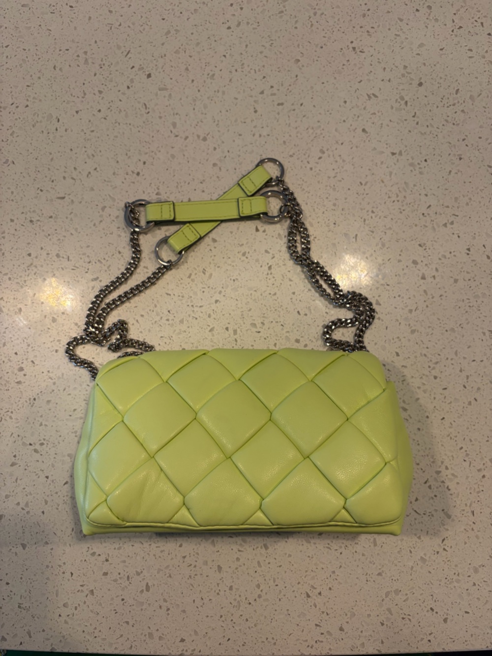Quilted Lime Leather Chain Crossbody Bag